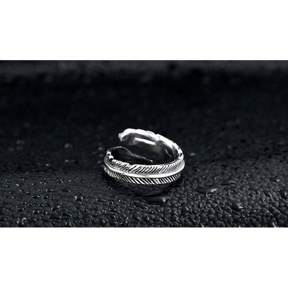 Feather Ring, Retro Ring, Sterling Silver Rings, Mens Silver Ring, Rings for Wom - Picture 5 of 6